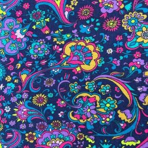 Vintage bright & colorful floral paisley corduroy fabric 105” x 41” fine wale